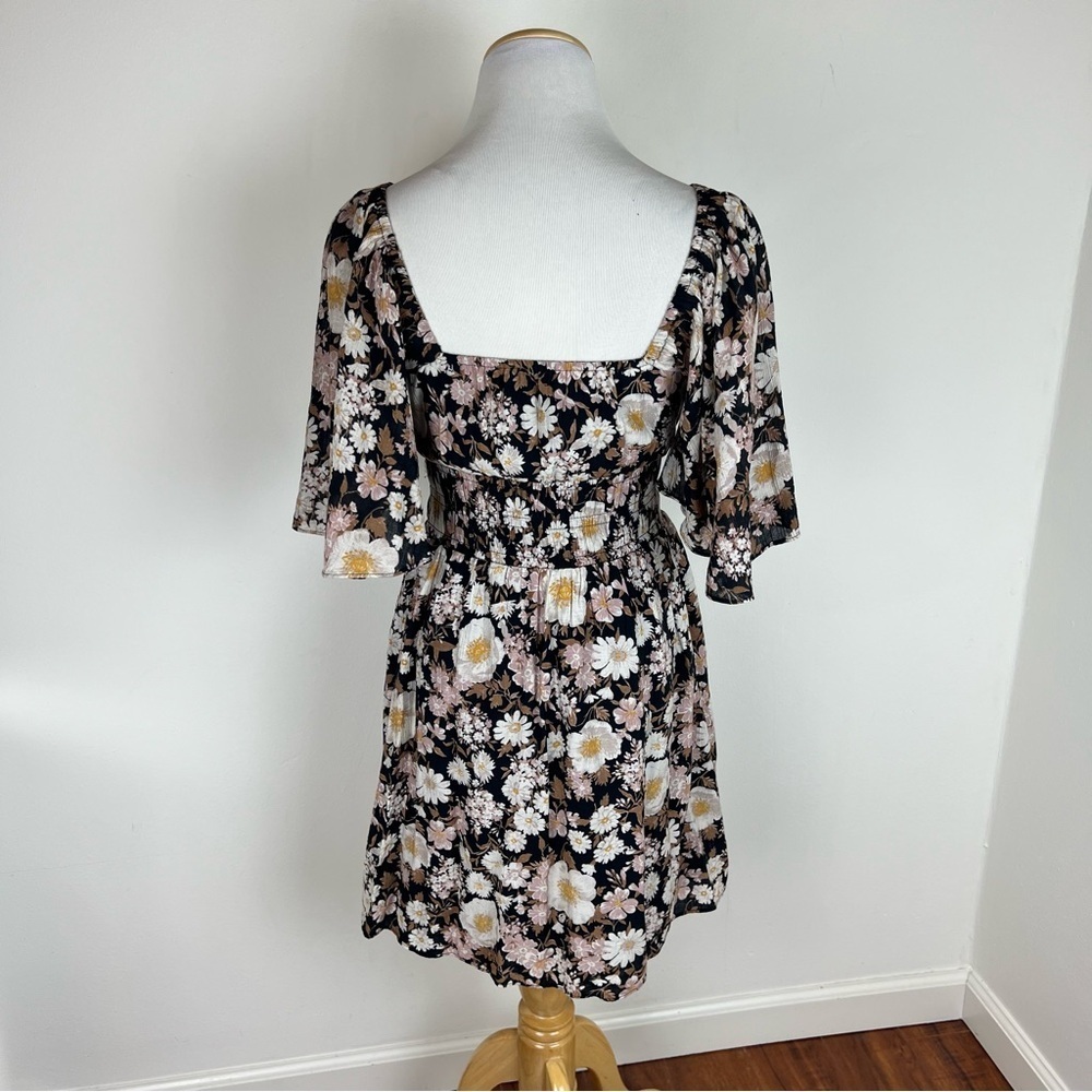 ABERCROMBIE & Fitch Angel Sleeve Smocked Waist Mini Dress Floral Size S Tall - Picture 7 of 8